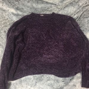 📚 Cropped Purple Chenille Sweater